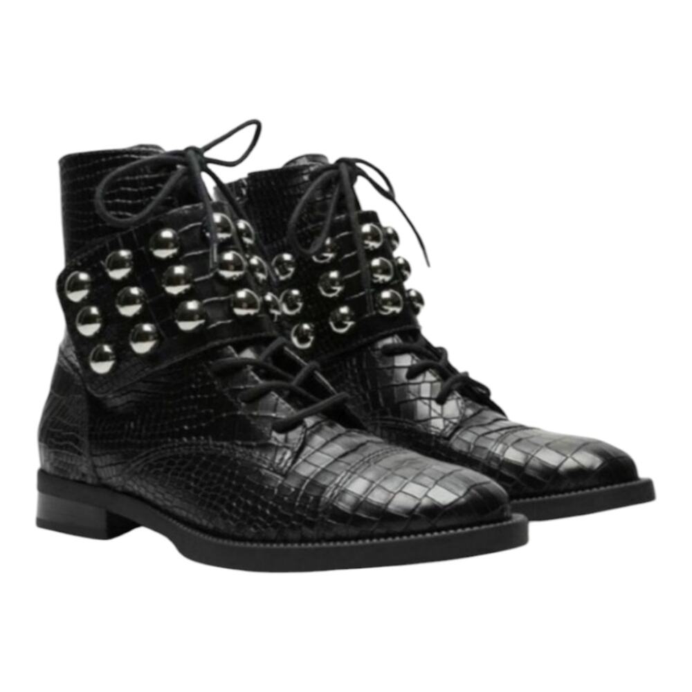 Schutz Marieta Boot in Crocco BLACK STUDDED GOTH‎ GRUNGE COMBAT BOOTS SIZE 6.5